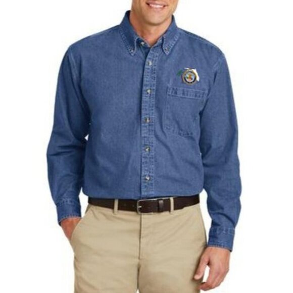 Port Authority Other - Port Authority Men's Blue Button-Up Shirt Cotton Denim Long Sleeve Size XL (C-3)